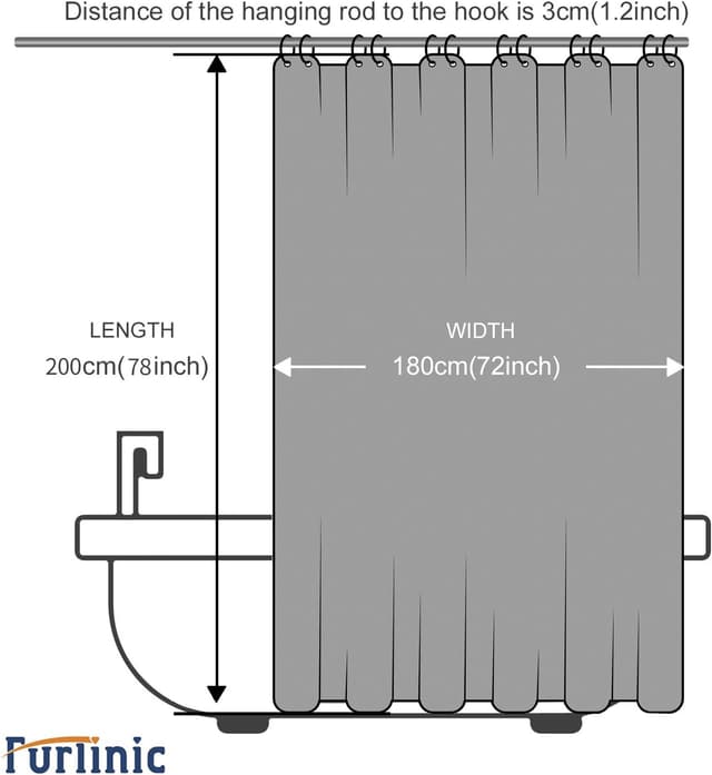 Thumbnail 6 de Furlinic tenda doccia antimuffa in poliestere grigio scuro 180x200 cm con 12 ganci