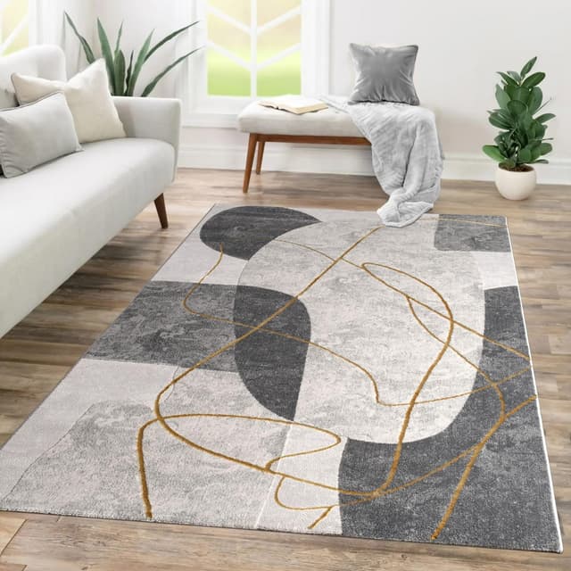 Detalle de TT Home tapis à poil court pour chambre ou salon motif géométrique 3D gris beige 240x340 cm