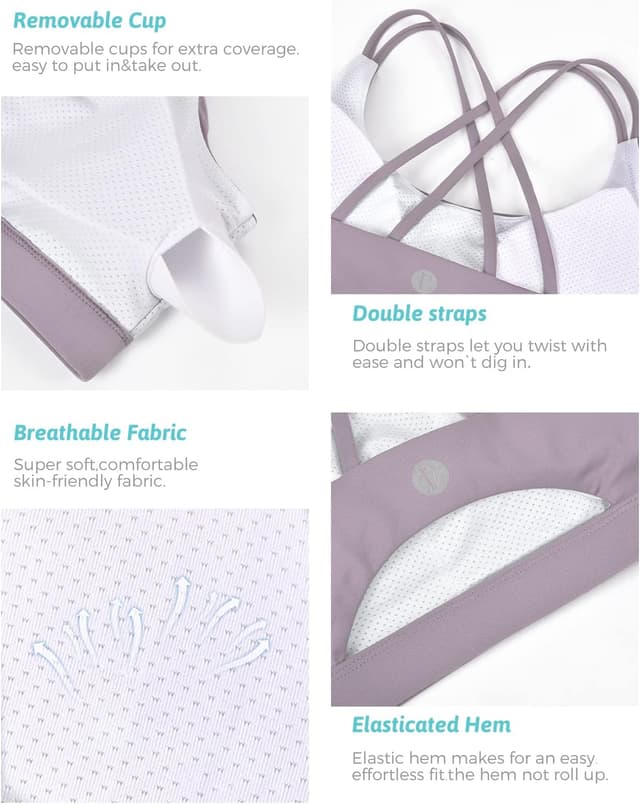 Detalle de RUNNING GIRL Padded Sports Bra Tank Top with Crisscross Open Back for Medium Support