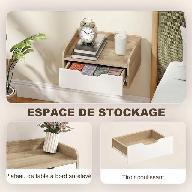 Thumbnail 4 de HOMCOM Lot de 2 Tables de Chevet murales 40x30 cm