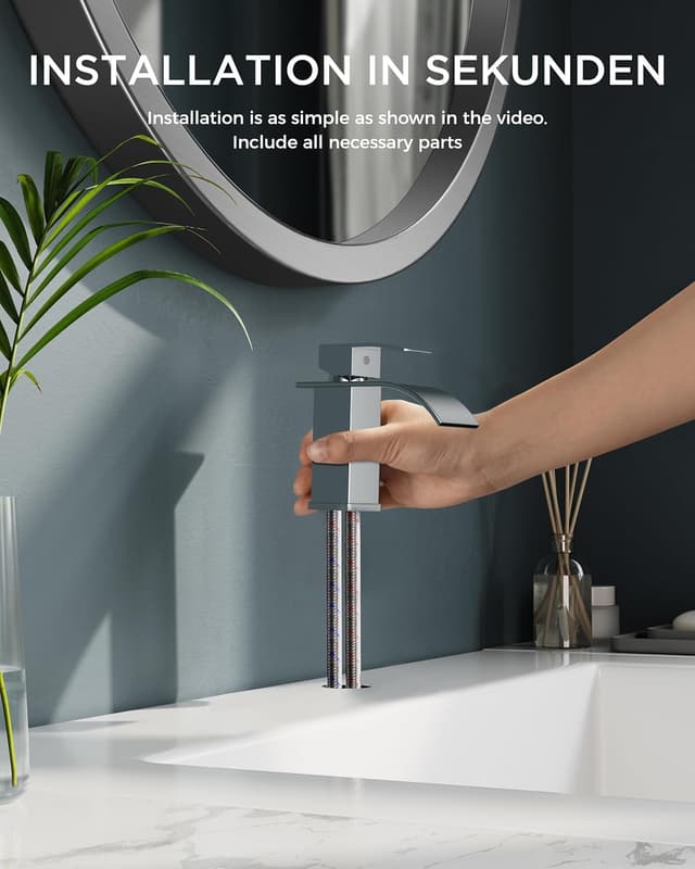 Detalle 2 de FORIOUS Wasserfall Waschtischarmatur Chrom 80 mm