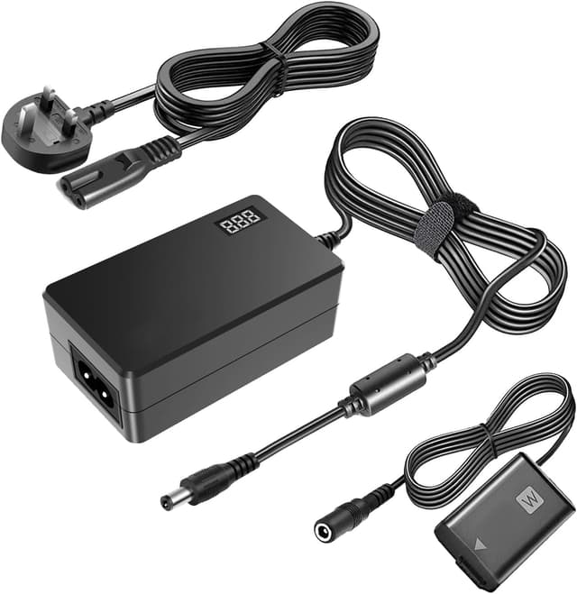 Detalle de NP-FW50 Dummy Battery AC-PW20 AC Adapter Kit for Sony cameras (continuous power for filming & live streaming)