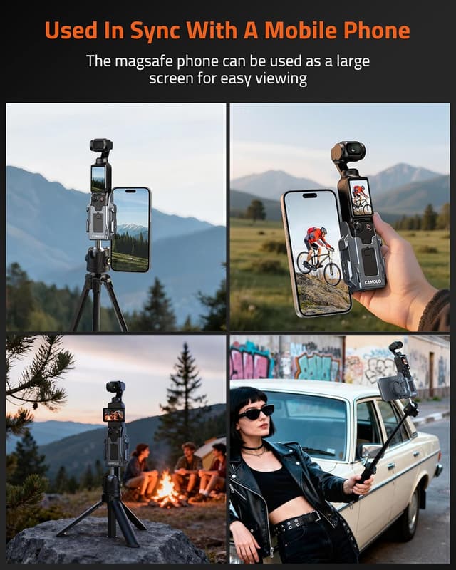 Detalle de CAMOLO magnetischer Halteständer für DJI Osmo Pocket 3 – Aluminium-Schutzkäfig mit Cold-Shoe-Halterung