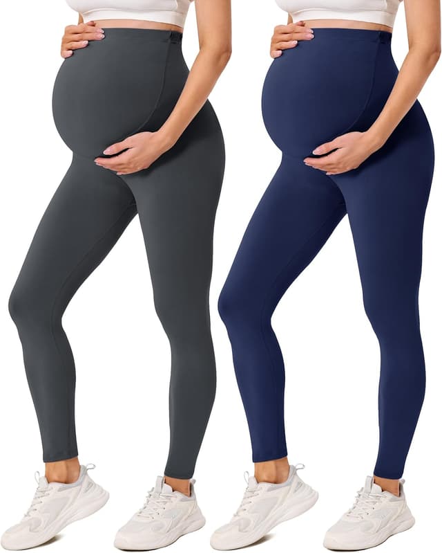 Detalle de VALANDY Creamlush 2 Pack Women’s Maternity Leggings (Over-the-belly) for Workout, Yoga & Everyday Wear