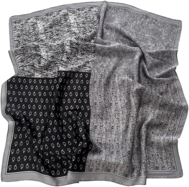 Detalle de GIMIRO Damen Schal 70x70 cm „Simulierte Seide“ Blumen, Hahnentritt & Bandana-Design