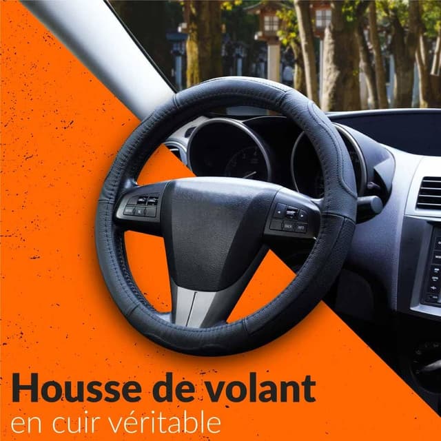 Detalle 2 de Upgrade4cars Couvre-volant cuir noir taille 37-39 cm