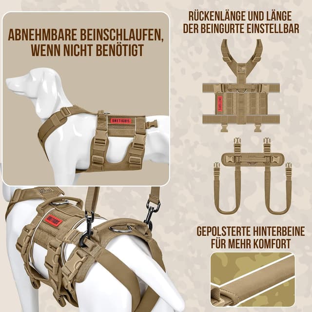 Detalle de OneTigris SKYEWALKER Unterstützung Geschirr: einstellbares Hebegeschirr mit 2 Griffen für mittelgroße bis große Hunde