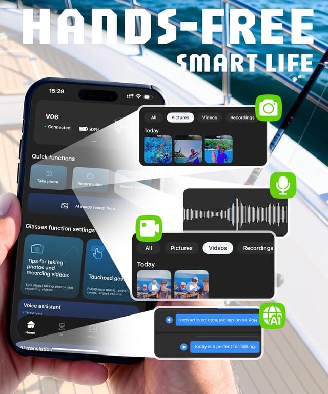 Detalle 2 de GLOSSIA V06 Smart Glasses for Men (Sport AI Camera, EIS+Gyro Stabilization, Polarized Lenses, ChatGPT)
