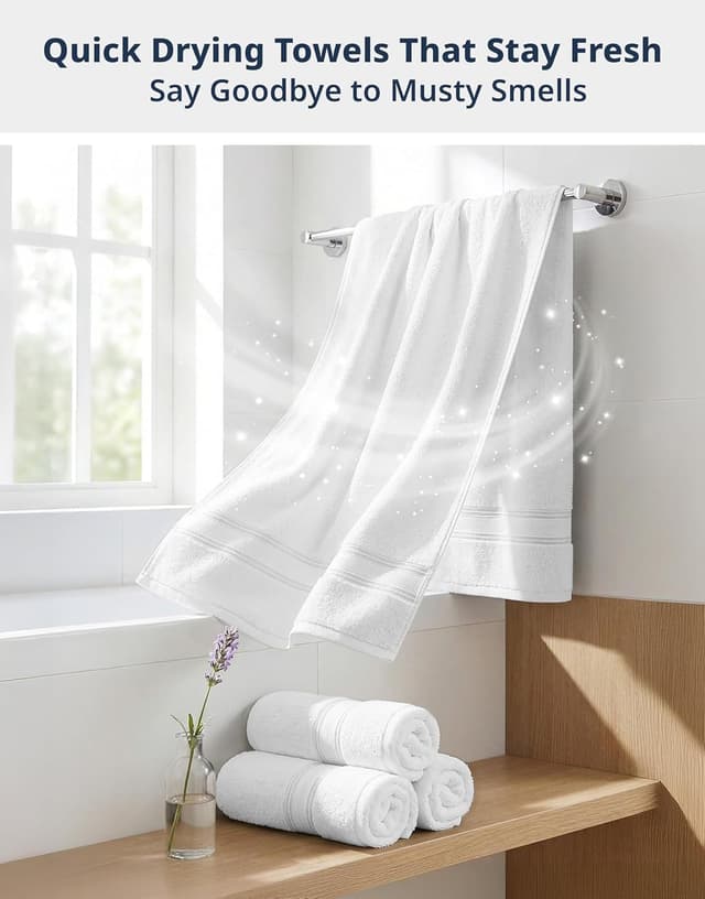 Thumbnail 6 de Lane Linen 100% Cotton Zero-Twist 4-Pack Bath Towels (28"x54") in White