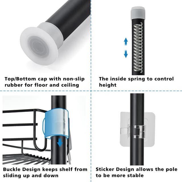 Detalle 2 de KAIMEIYU étagère de douche télescopique sans perçage, noir (85 à 325 cm) avec 4 paniers