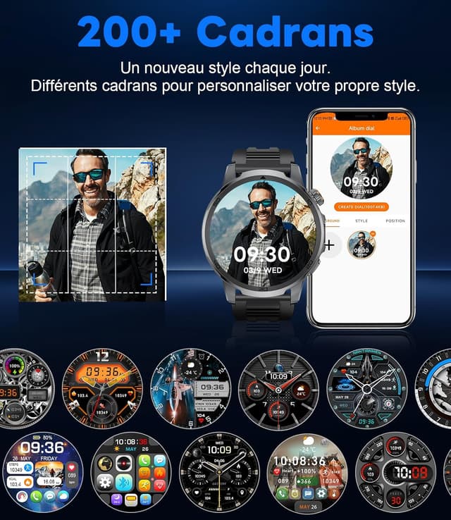 Detalle 2 de FEELNEVER Montre connectée homme EF19 : écran HD 1,85", fréquence cardiaque, 110 modes sport et batterie 1000 mAh