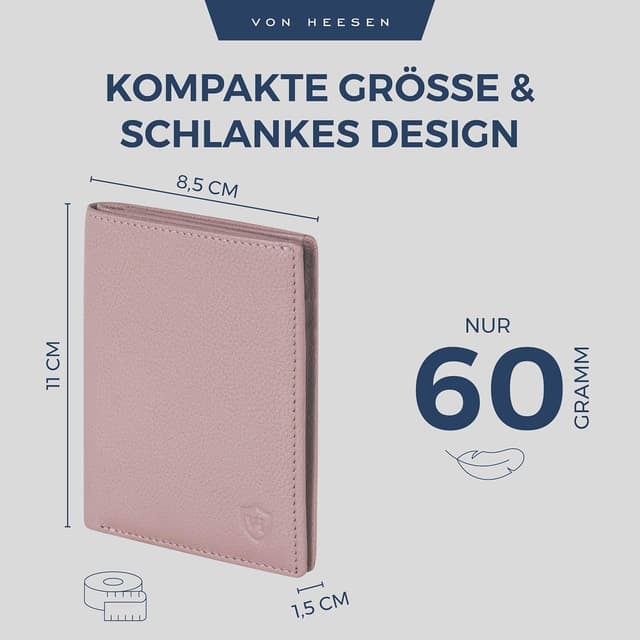 Detalle 2 de VON HEESEN Leder-Geldbörse mit RFID-Schutz – Echtleder Portemonnaie in Lavendel