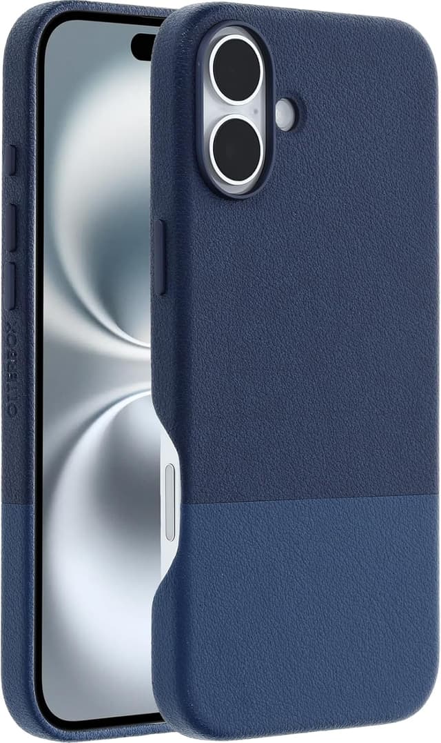 Detalle de OtterBox Leather Alternative Slim MagSafe per iPhone 16 Plus (Azure Oasis) – custodia sottile antiurto
