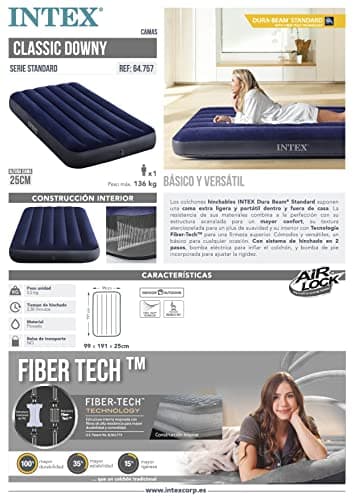 Thumbnail 7 de Intex Classic Downy Dura-Beam (99x191x25 cm): colchón hinchable individual para camping e interior