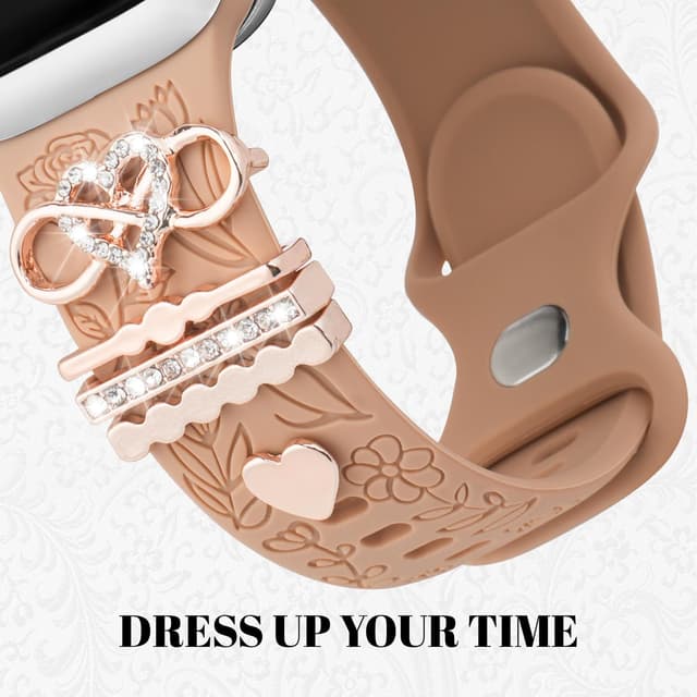 Detalle de JJii Sung Designer Flower Engraved Strap with Charming Decoration for Apple Watch (Women 38mm–46mm)