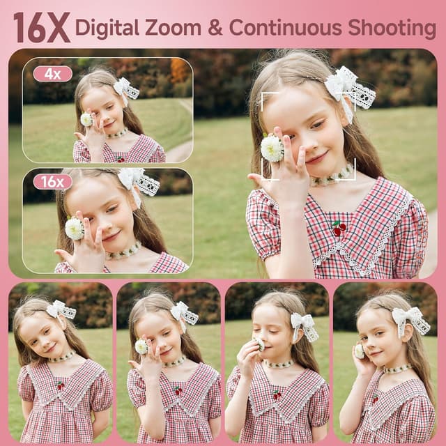 Detalle de 4K 64MP Digital Camera (Pink) with 32GB TF Card, 3" 180° Flip Screen, Autofocus & 16x Zoom