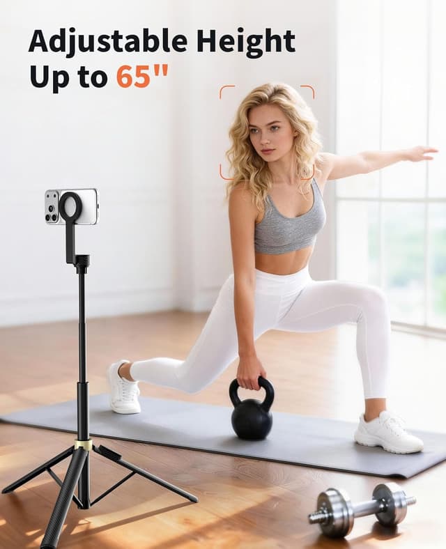 Detalle de Vimose 65" Magnetic Tripod for iPhone with Remote (MagSafe-compatible selfie stick tripod)