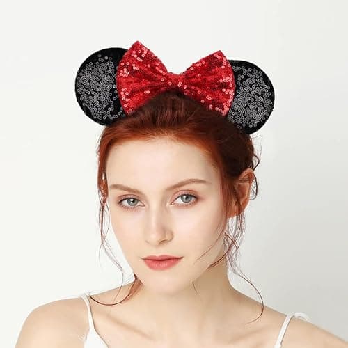 Thumbnail 2 de YUNISS Bandeaux oreilles souris paillettes rouge