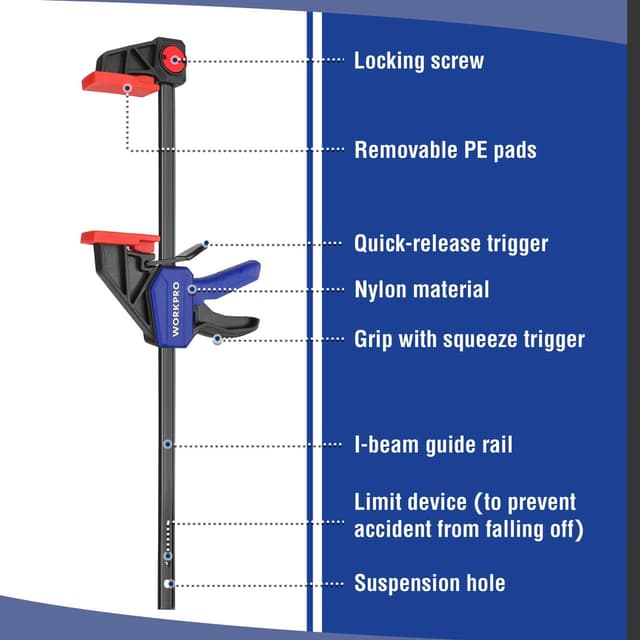 Detalle 2 de WORKPRO 305 mm Ratchet Bar Clamp Set 68 kg 🛠