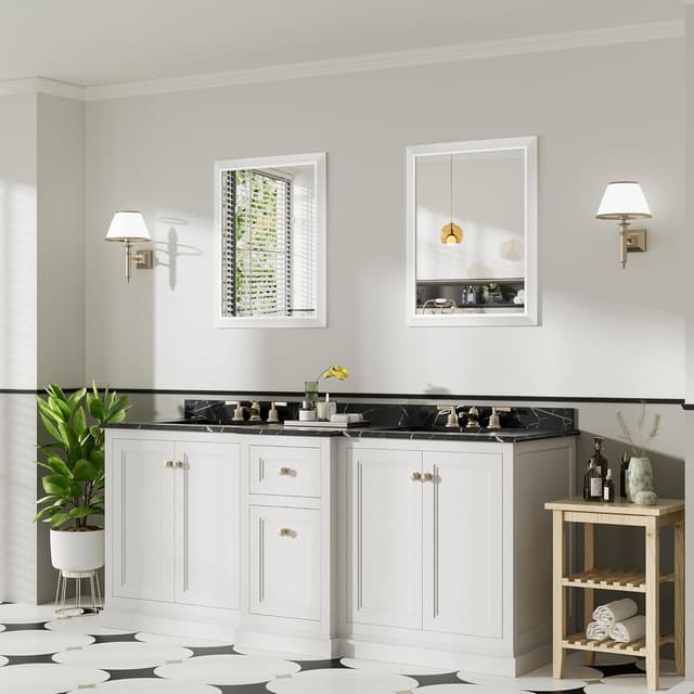 Detalle 2 de 24x30 Inch White Bathroom Mirror with Metal Frame