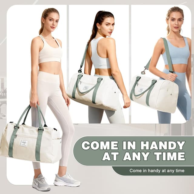 Thumbnail 6 de WEPLAN Sport-Duffel-Tasche mit Schuhfach & Nassfach (Handgepäck/Weekender) – Beige mit Grün