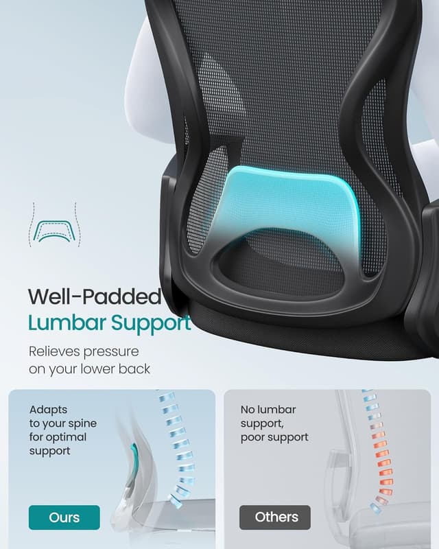 Detalle de SONGMICS Ergonomic Office Chair (OBN043BH03) – Mesh swivel chair with lumbar support and rocking function