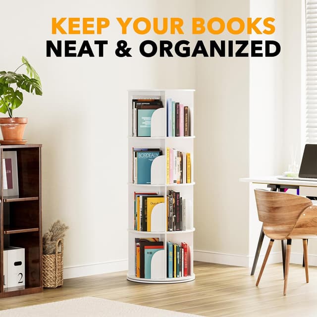 Detalle de SpaceAid 4-Tier Rotating Bookshelf Tower (Spinning Lazy Susan) White