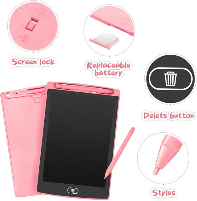 Detalle 2 de Kinder-LCD-Schreibtafel (8,5 Zoll) im 2er-Set – Maltafel zum Kritzeleien für 3–8 Jahre, Rosa/Grün