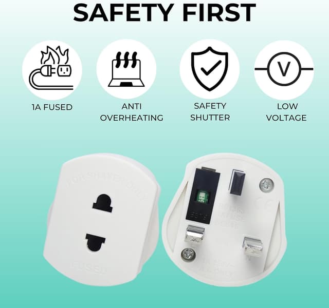 Detalle 2 de 2 Pack UK Electric Toothbrush & Shaver Plug Adapter (2-Pin to 3-Pin) with 1A Fuse & Safety Shutters – for Oral-B, Braun, Philips & more