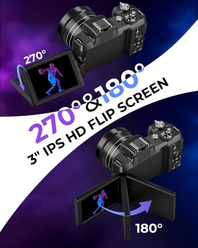 Detalle de 5K Digital Camera with 80MP Photos, Wi‑Fi, 3" 270° Flip Screen, 18X Zoom (Travel Vlogging Camera for Beginners)