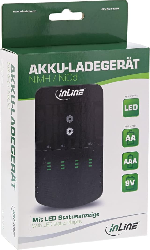 Detalle de InLine 01286 Ladegerät für NiCd/NiMH: AA, AAA und 9V-Block