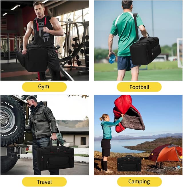 Thumbnail 6 de 55L Large Sports Holdall Bags (22 Inch) Men’s Gym Duffle with Multi-Pockets – Black