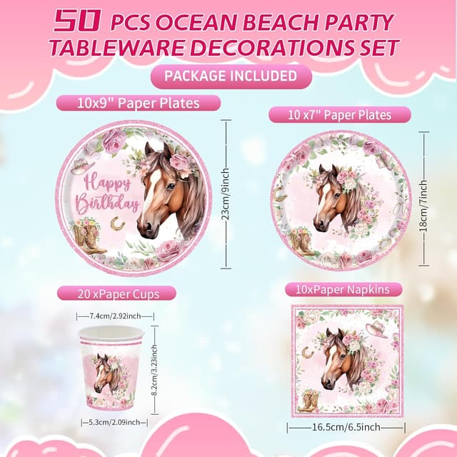 Detalle de Pferd Partygeschirr Set für 10 Gäste – Pferde-Geburtstag Deko mit Papptellern, Tassen & Servietten