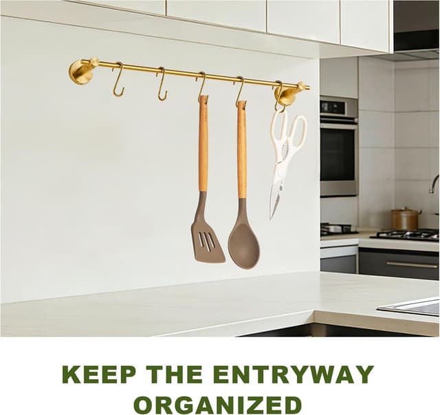 Detalle de YIGUANXIN 22 inch (55.2cm) bathroom towel rack with 5 detachable hooks, wall mounted in brushed gold