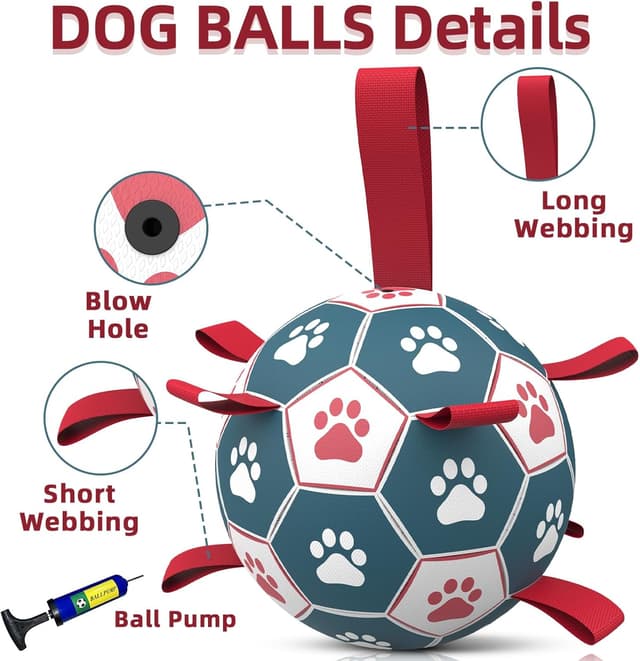 Detalle de HETOO Dog Soccer Ball (8 inch) – interactive tug and water toy with bounce, float and crinkle