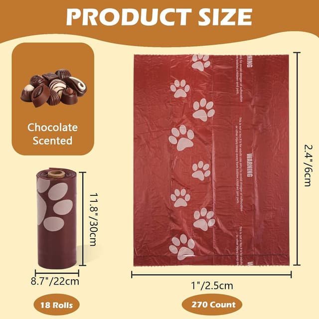 Detalle de giteo bedding 270-Count Chocolate Scented Dog Poop Bags with Dispenser & Holder