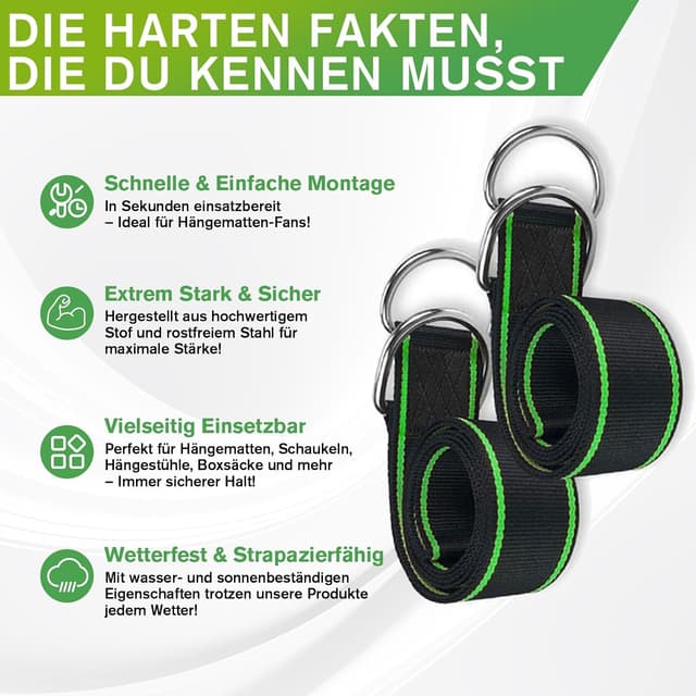 Detalle 2 de Viomis Schaukel- & Hängematten-Befestigungsset mit 150 cm Gurten (900 kg) – Komplettpaket für Garten & Outdoor