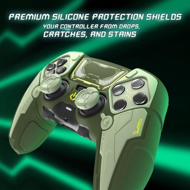 Thumbnail 6 de playvital Silicone Cover Skin for PS5 Edge Controller (Stellar Mecha, Anti-slip) – Army Green & Sage Green