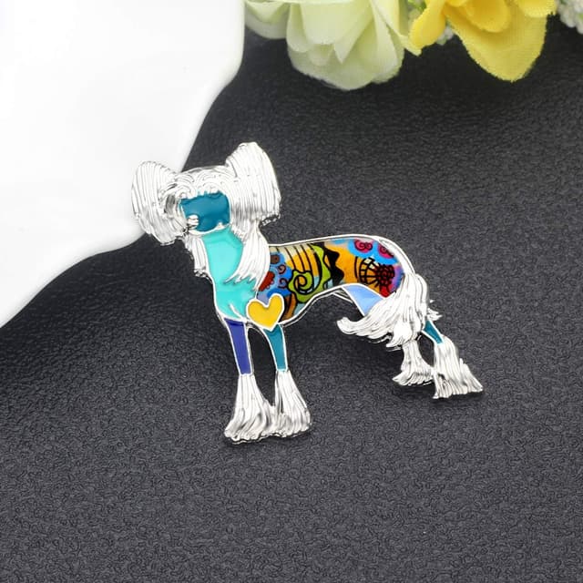 Thumbnail 3 de WEVENI Emaille Chinesischer Schopfhund Brosche 47 mm