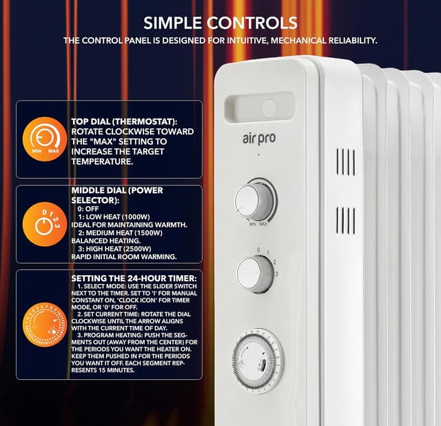 Detalle 2 de Air Pro Oil Filled Radiator 2500W Heater