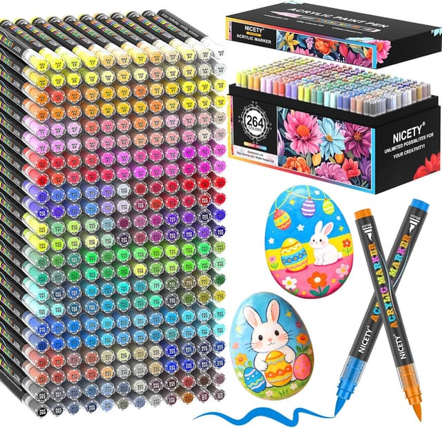 Detalle de NICETY 264 Colours Acrylic Paint Pens with brush tips for rock, wood and craft marking