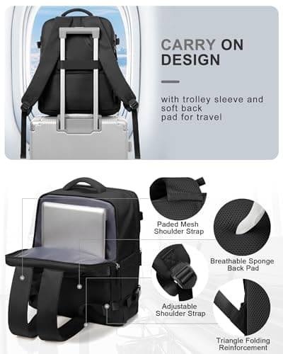 Detalle 2 de BJLFS Mochila de viaje de cabina 40x30x20 (compatible Ryanair) con compartimento portátil y tejido impermeable