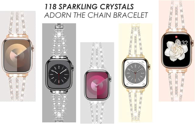 Detalle de WINGLE women’s bling stainless steel Apple Watch strap (compatible with 38/40/41/42/44/45/46mm models)