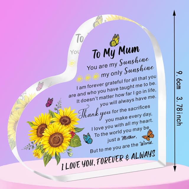 Detalle 2 de SMARGO Gifts for Mum acrylic Mum birthday sign / heart plaque