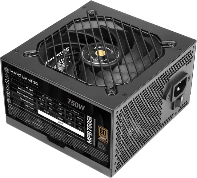 Detalle de Mars Gaming MPB750SI alimentatore ATX 750W 80 Plus Bronze 230V con ventola “SI” ultra-silenziosa e 7 anni di garanzia
