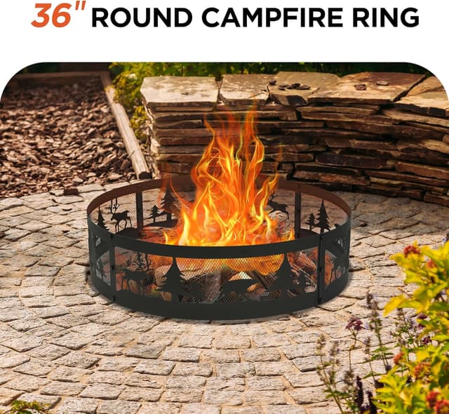 Thumbnail 1 de Red Mountain Valley 36 Inch Fire Pit Ring with Forest Wildlife Design