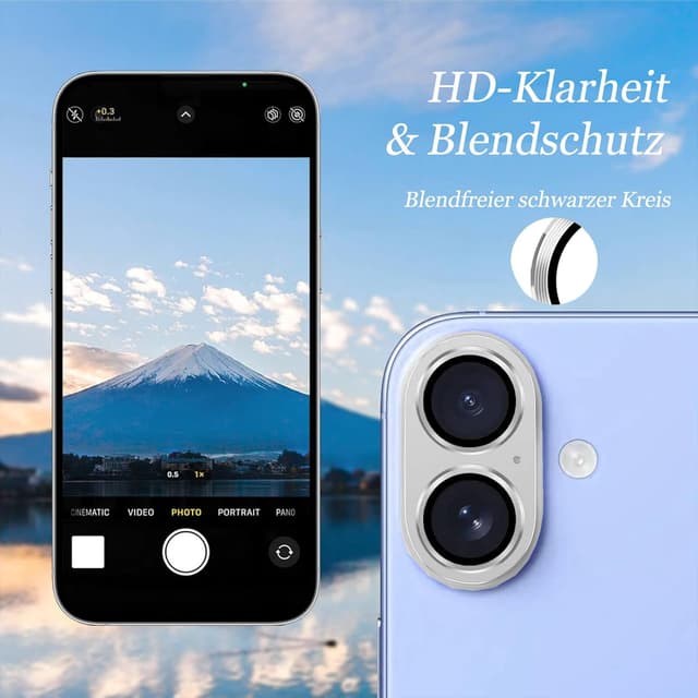 Detalle 2 de 2er-Pack Kameraschutz aus gehärtetem Glas für iPhone 16 (6,1 Zoll) & iPhone 16 Plus (6,7 Zoll) mit Metallring für MagSafe-Adapter