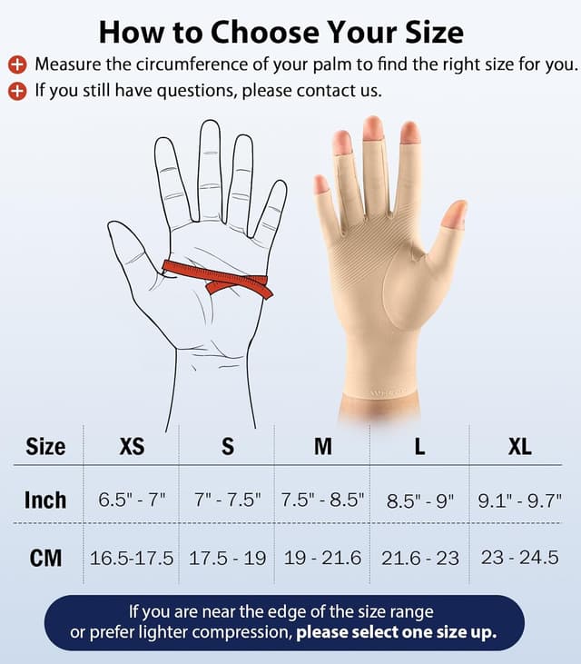 Detalle de WHCOOL Compression Arthritis Gloves (18–22 mmHg) – Finger-support design for typing, crocheting and sleep (XS, 6.5–7")