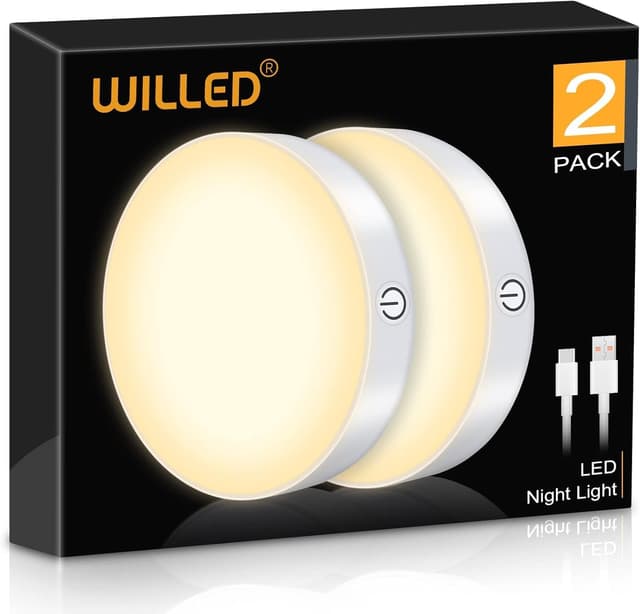 Detalle de WILLED 3000K Dimmable Touch LED Puck Lights 2-pack