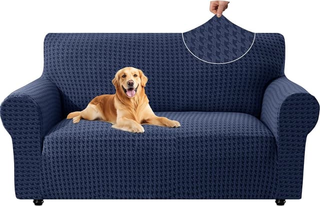 Detalle de YSTELLAA Copridivano 2 posti con braccioli blu scuro, elasticizzato universale antiscivolo e lavabile